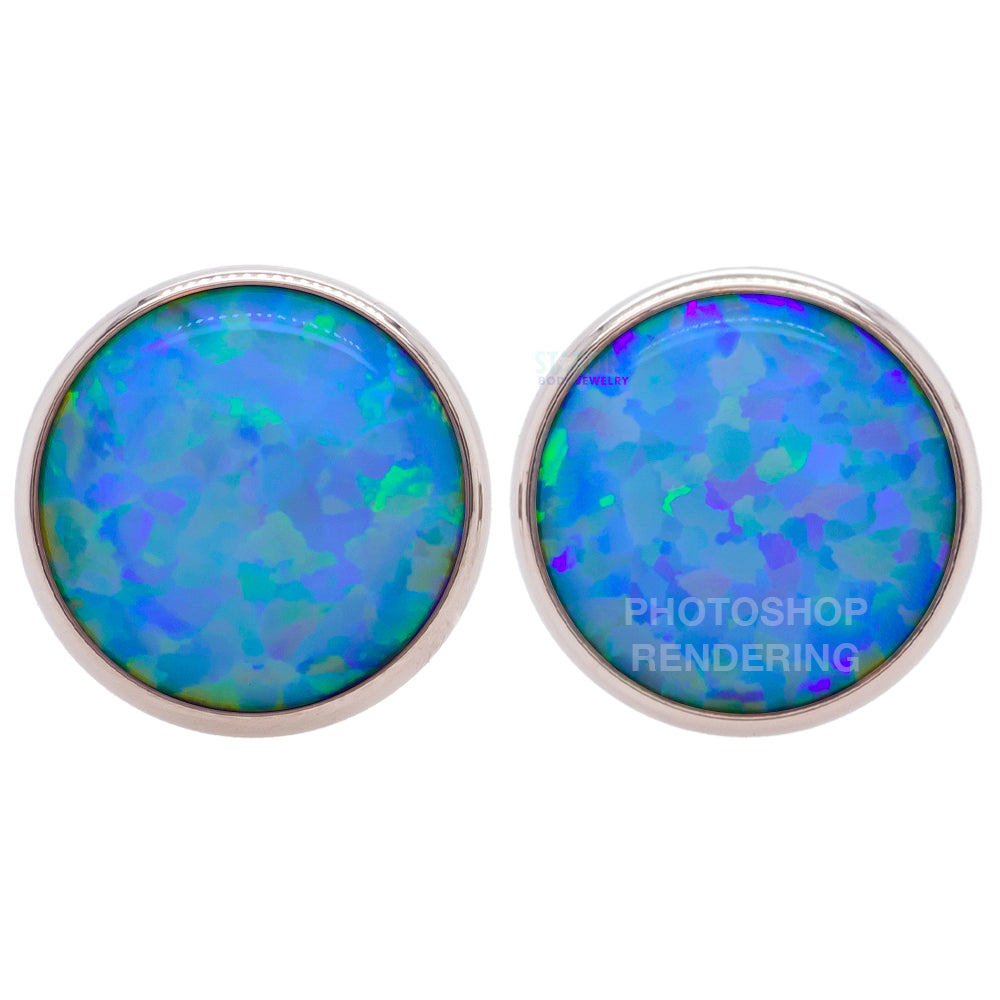Single Gem Plugs ( Eyelets ) with Opal Cabochon - Blue Green Opal