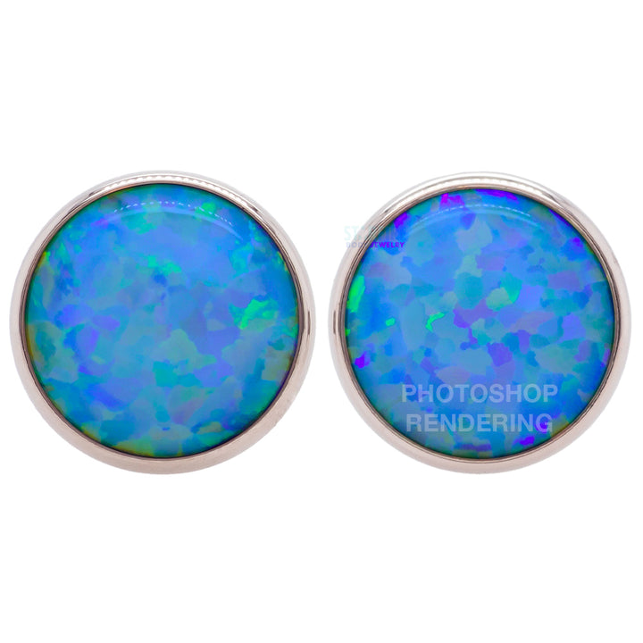 Single Gem Plugs ( Eyelets ) with Opal Cabochon - Blue Green Opal