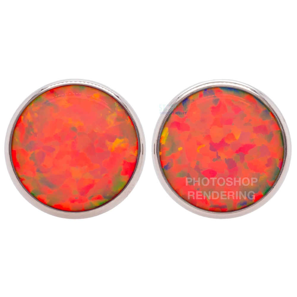 Single Gem Plugs ( Eyelets ) with Opal Cabochon - Bold Red Opal