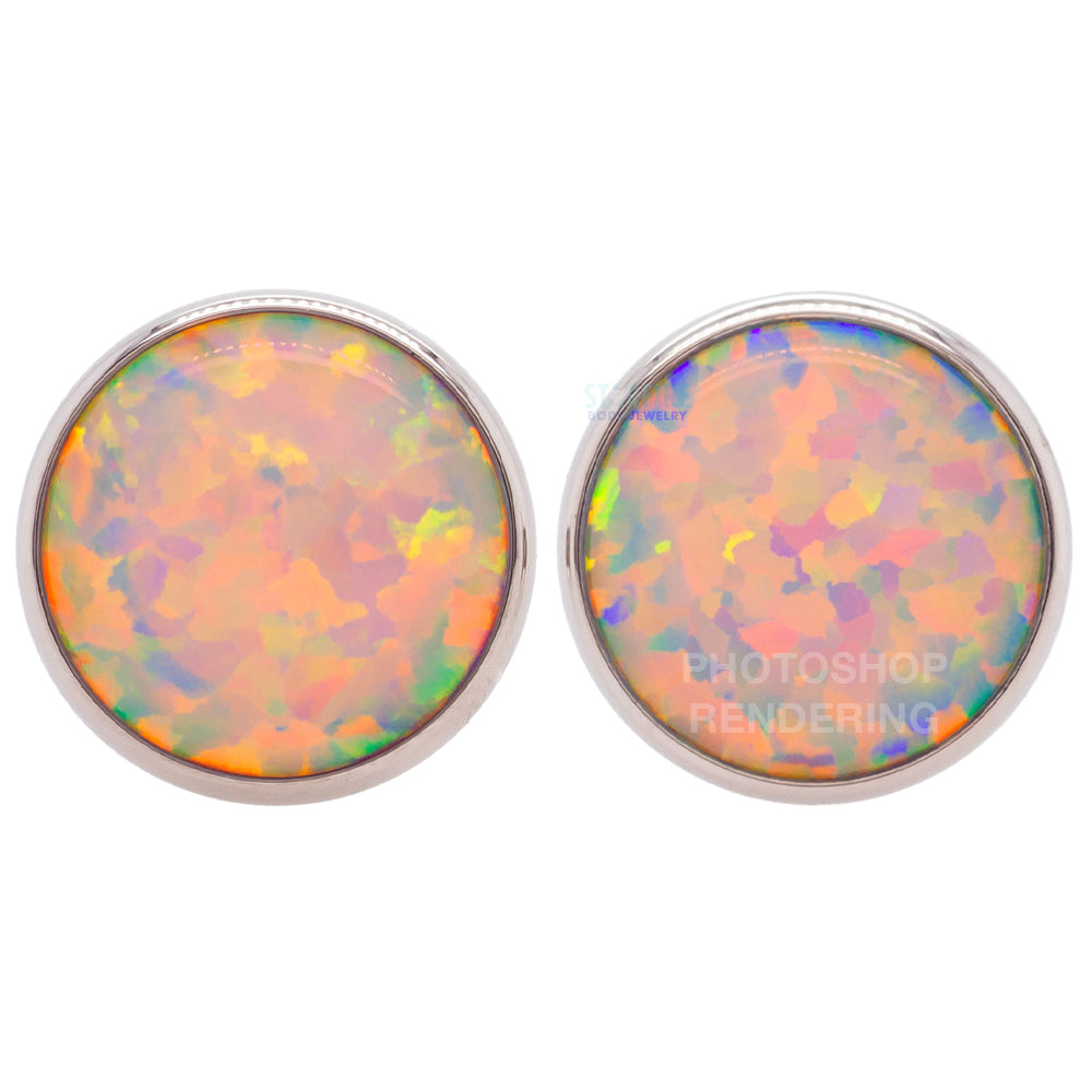 Single Gem Plugs ( Eyelets ) with Opal Cabochon - Bubblegum Pink Opal