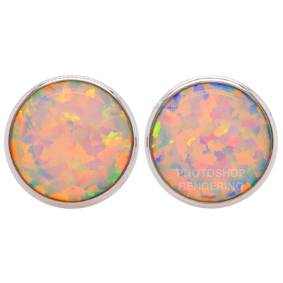Single Gem Plugs ( Eyelets ) with Opal Cabochon - Bubblegum Pink Opal