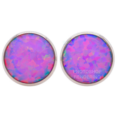 Single Gem Plugs ( Eyelets ) with Opal Cabochon - Dark Pink Opal