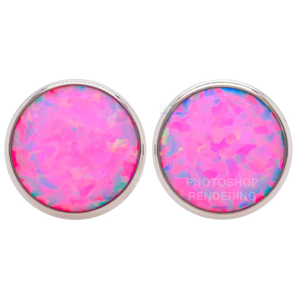 Single Gem Plugs ( Eyelets ) with Opal Cabochon - Hot Pink Opal