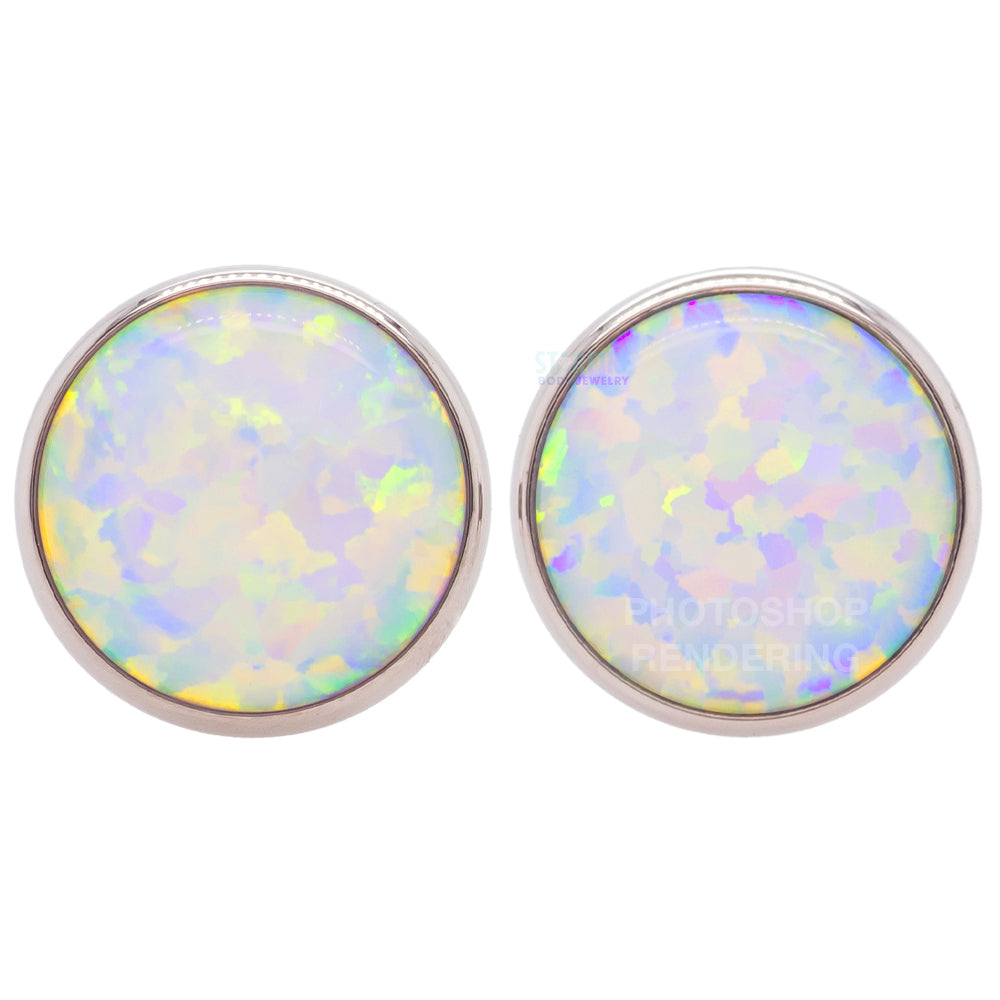 Single Gem Plugs ( Eyelets ) with Opal Cabochon - Light Pink Opal