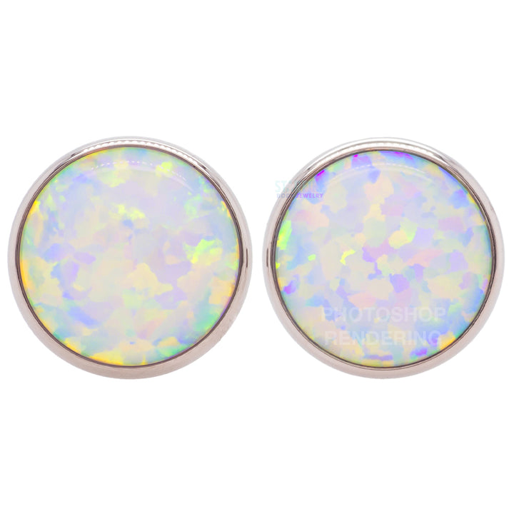 Single Gem Plugs ( Eyelets ) with Opal Cabochon - Light Pink Opal