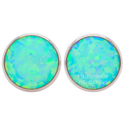 Single Gem Plugs ( Eyelets ) with Opal Cabochon - Lime Green Opal
