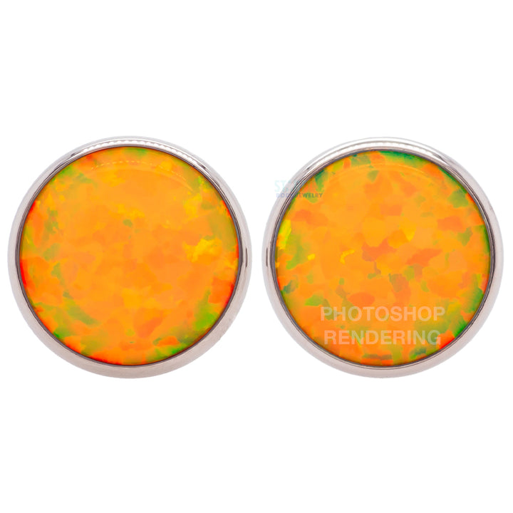 Single Gem Plugs ( Eyelets ) with Opal Cabochon - Orange Opal