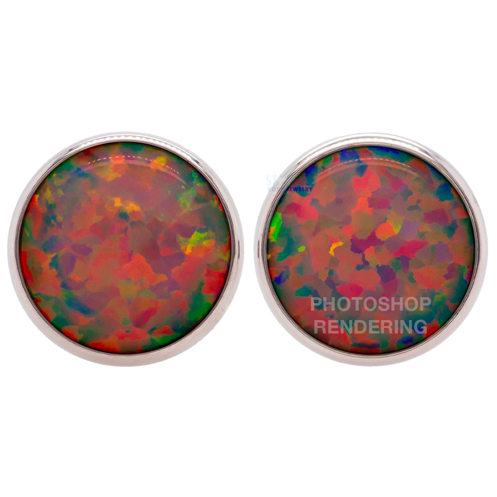 Single Gem Plugs ( Eyelets ) with Opal Cabochon - Red Opal