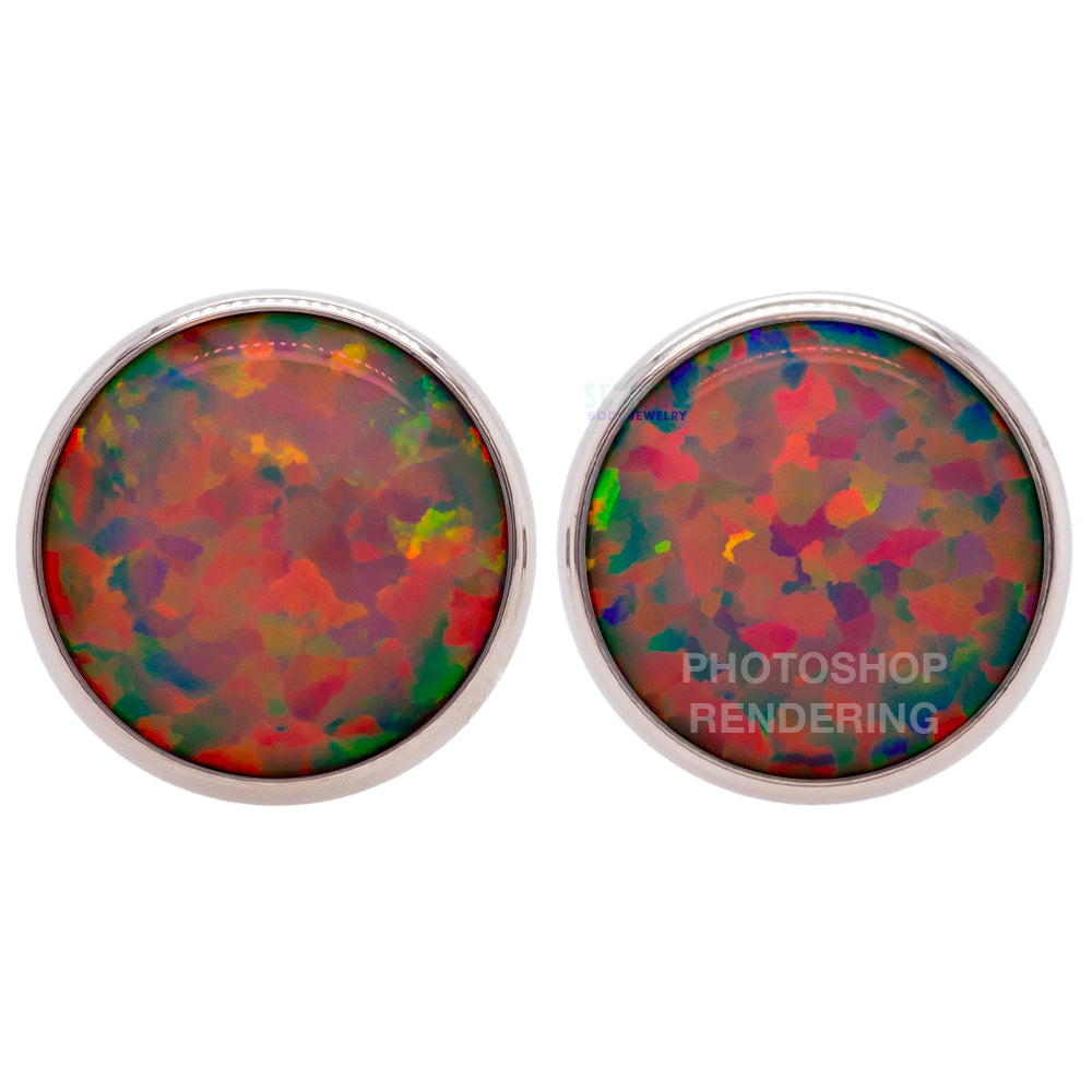 Single Gem Plugs ( Eyelets ) with Opal Cabochon - Red Opal