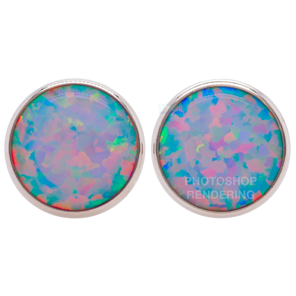 Single Gem Plugs ( Eyelets ) with Opal Cabochon - Teal Opal