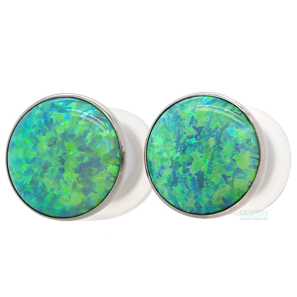 Single Gem Plugs ( Eyelets ) with Opal Cabochon - Lime Green Opal