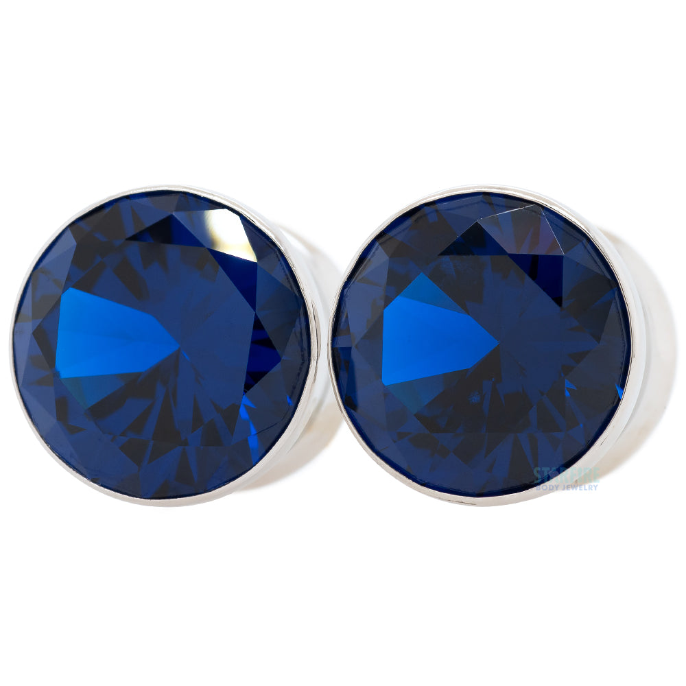 Single Gem BIG BLING Plugs ( Eyelets ) with Brilliant-Cut Gem - Sapphire