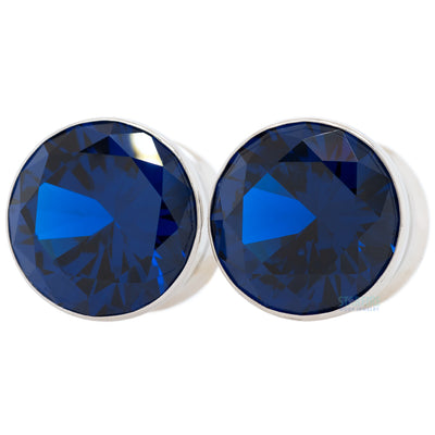 Single Gem BIG BLING Plugs ( Eyelets ) with Brilliant-Cut Gem - Sapphire