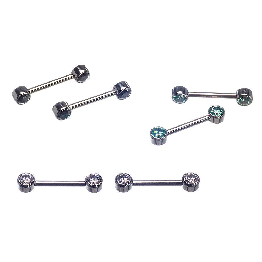 Faceted Gem Forward Facing Nipple Barbells in Bezel's - pair
