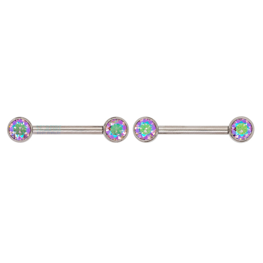 Faceted Gem Forward Facing Nipple Barbells in Bezel's - pair