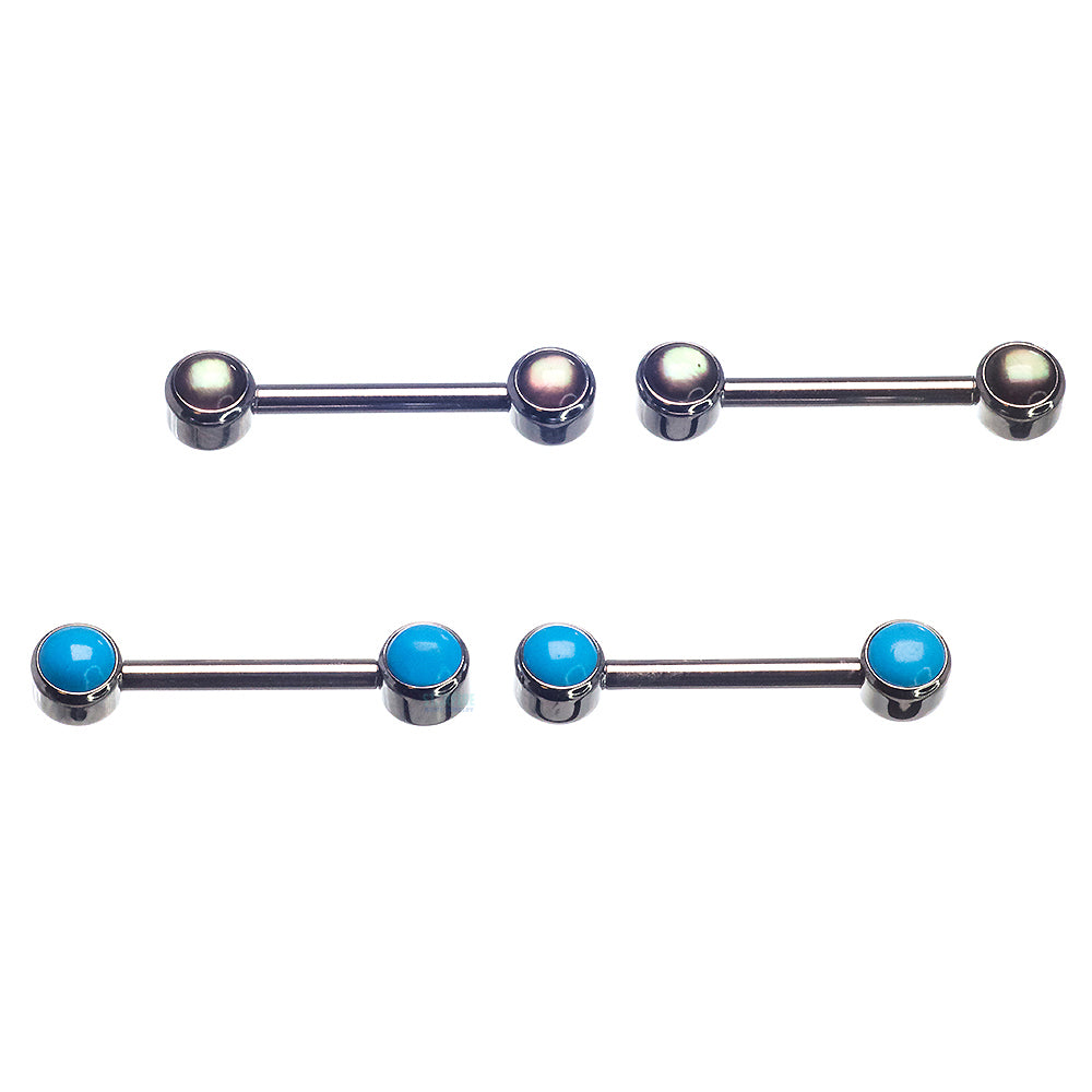 Natural Stone Forward Facing Nipple Barbells in Bezel's - pair