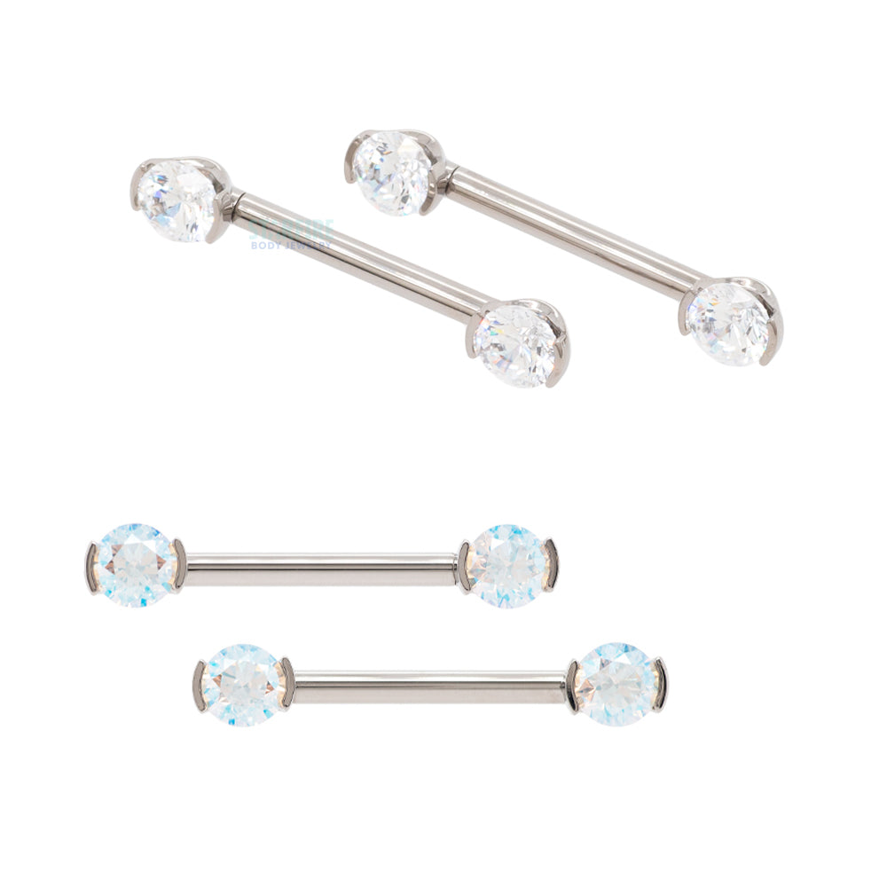 Faceted Gem Forward Facing Nipple Barbells in 2-Prong's - pair