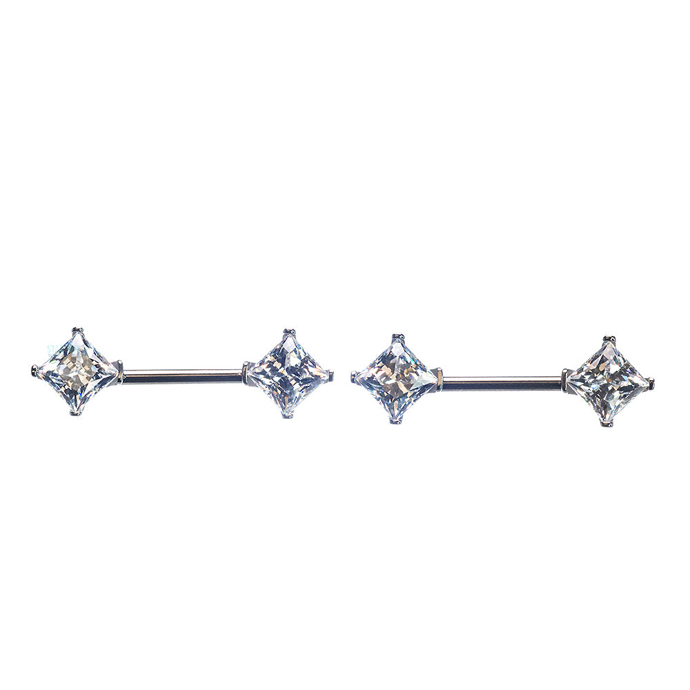 Princess-Cut CZ Forward Facing Nipple Barbells in Prong's - pair
