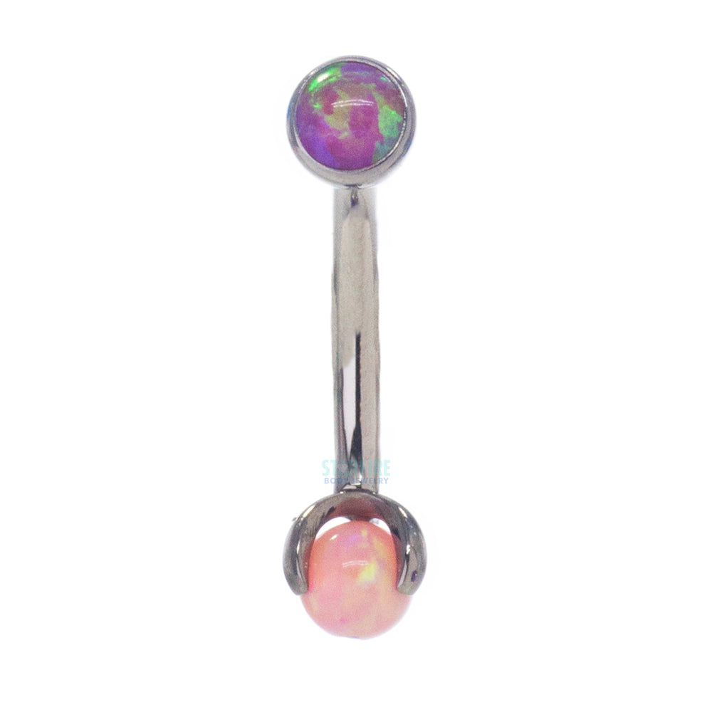 Opal in Bezel & Opal Ball in Prongs Curved Barbell
