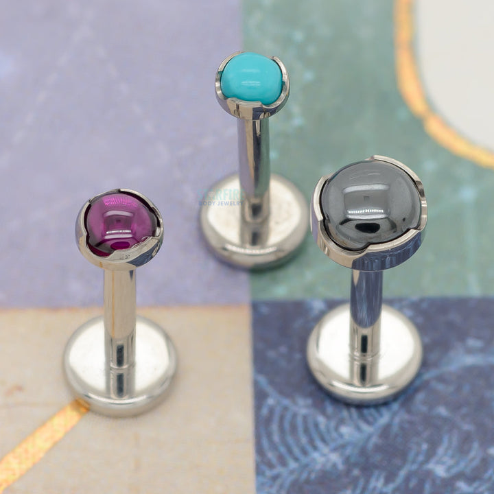 Prong-Set Natural Stone Cabochon on Flatback