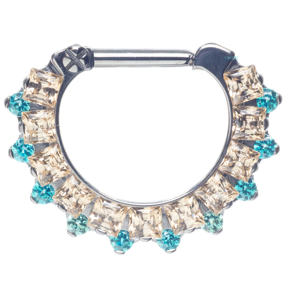 "Dione" Clicker #36 Princess-Cut & Round Faceted Gem - 1/4" post - custom color combos