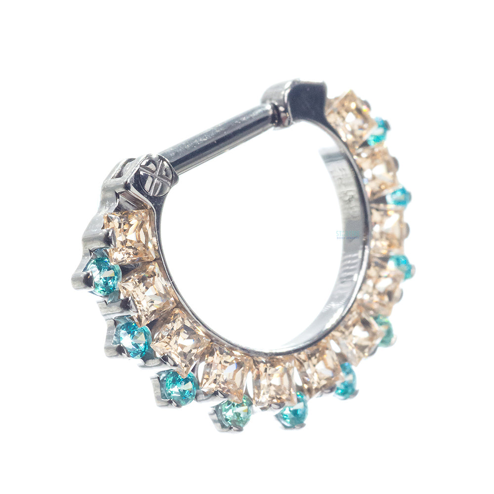 "Dione" Clicker #36 Princess-Cut & Round Faceted Gem - 1/4" post - custom color combos