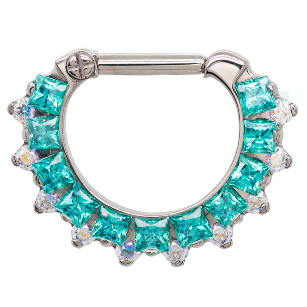 "Dione" Clicker #36 Princess-Cut & Round Faceted Gem - 1/4" post - custom color combos