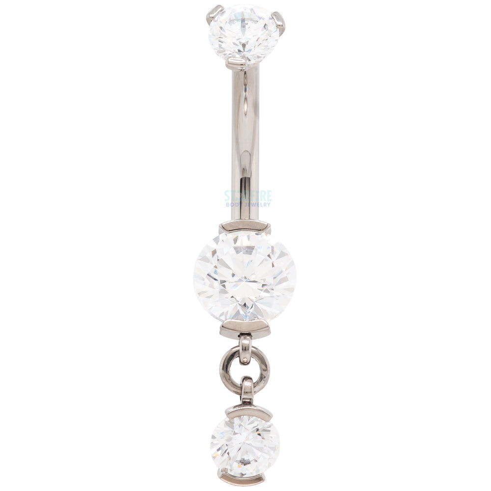 2 Prong-Set Faceted Gem Navel Curve with Dangle #1