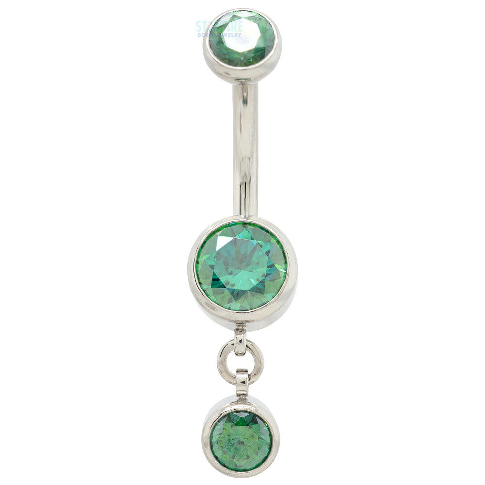 Bezel-Set Faceted Gem Navel Curve with Dangle #1