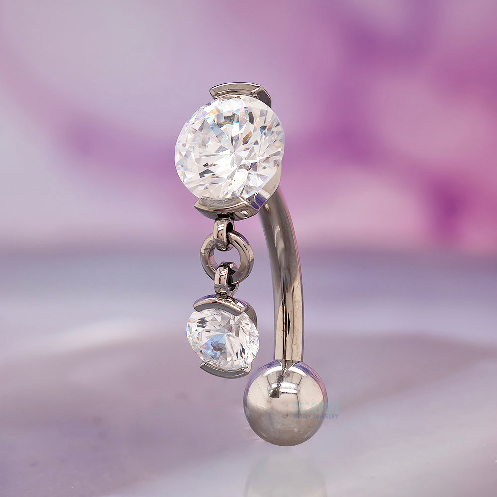 Fixed Top 2 Prong-Set Faceted Gem Navel Curve with Dangle #1