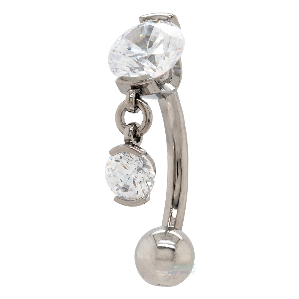 Fixed Top 2 Prong-Set Faceted Gem Navel Curve with Dangle #1