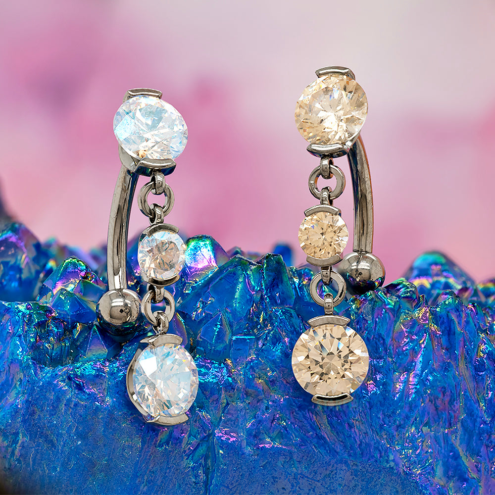 Reverse Dangle 2 Prong-Set Faceted Gem Navel Curve with Dangle #5