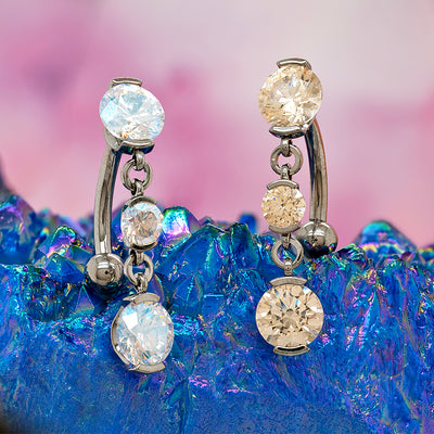 Reverse Dangle 2 Prong-Set Faceted Gem Navel Curve with Dangle #5