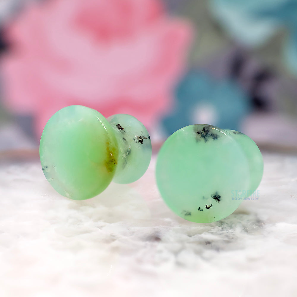 Mayan Style Stone Plugs - Chrysoprase