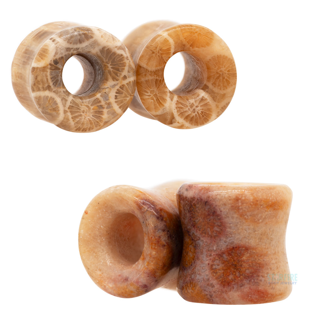 Stone Double Flare Eyelets - Fossilized Coral