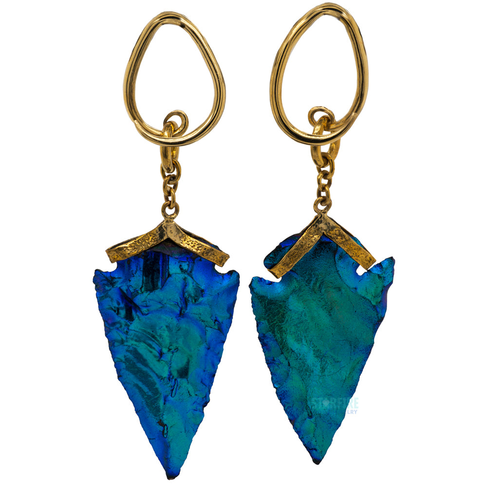 Blue Titanium Chalcedony Arrowhead Hangers