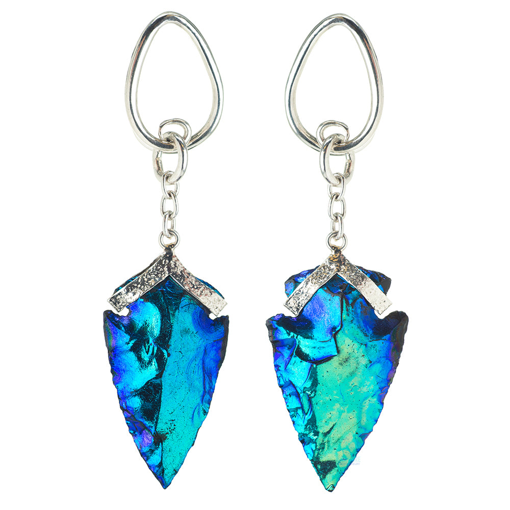 Blue Titanium Chalcedony Arrowhead Hangers
