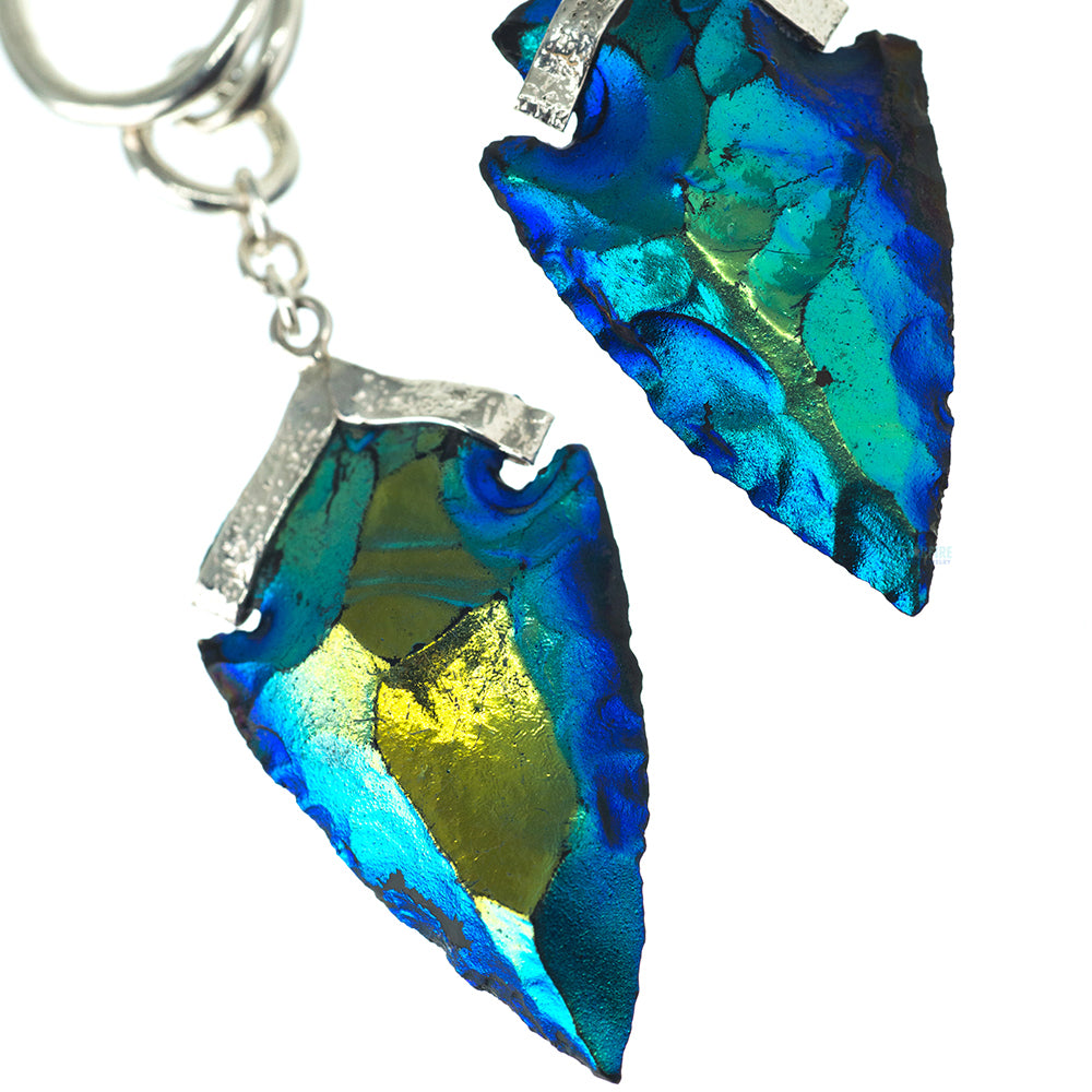 Blue Titanium Chalcedony Arrowhead Hangers