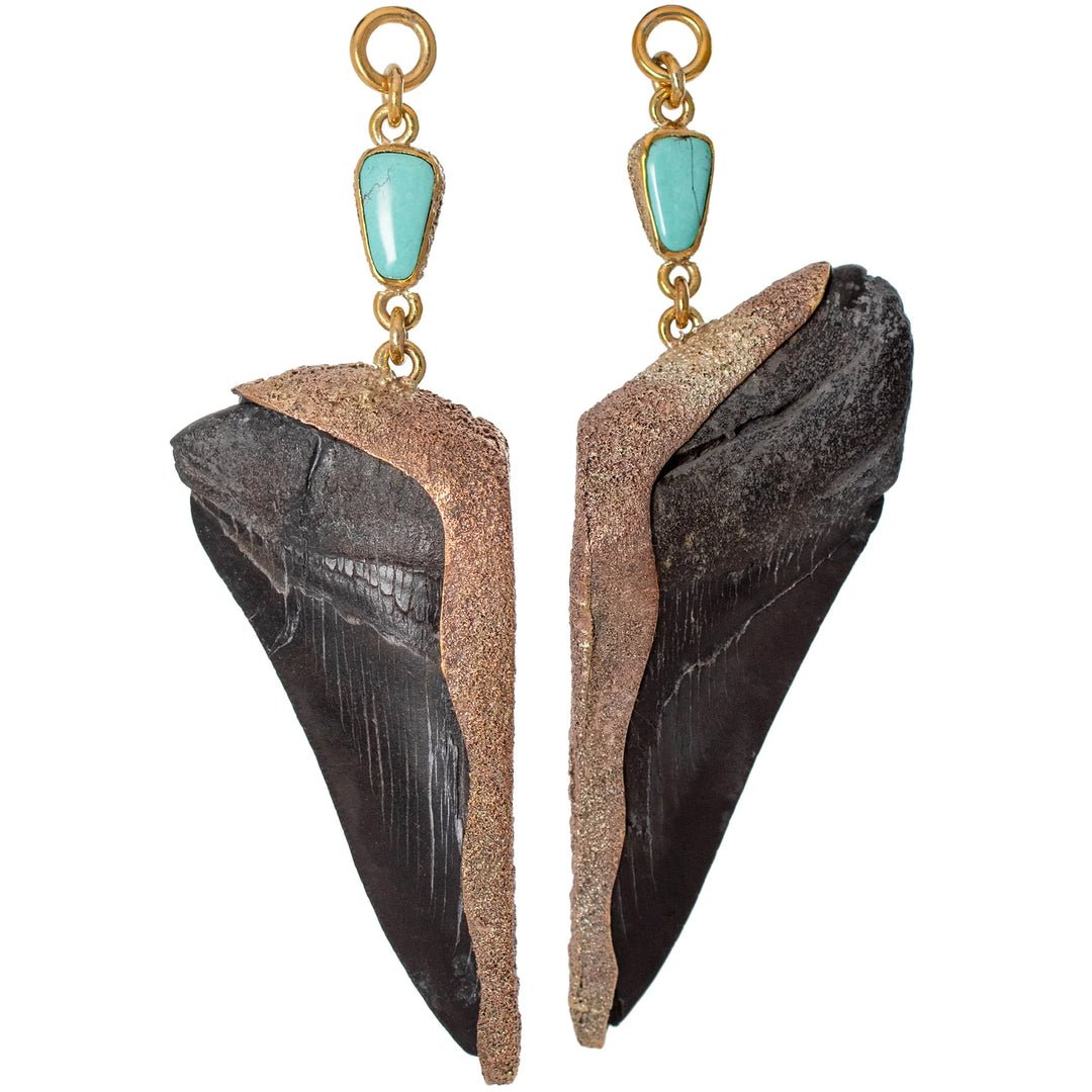 Split Megalodon (Shark) Teeth Hangers with Turquoise