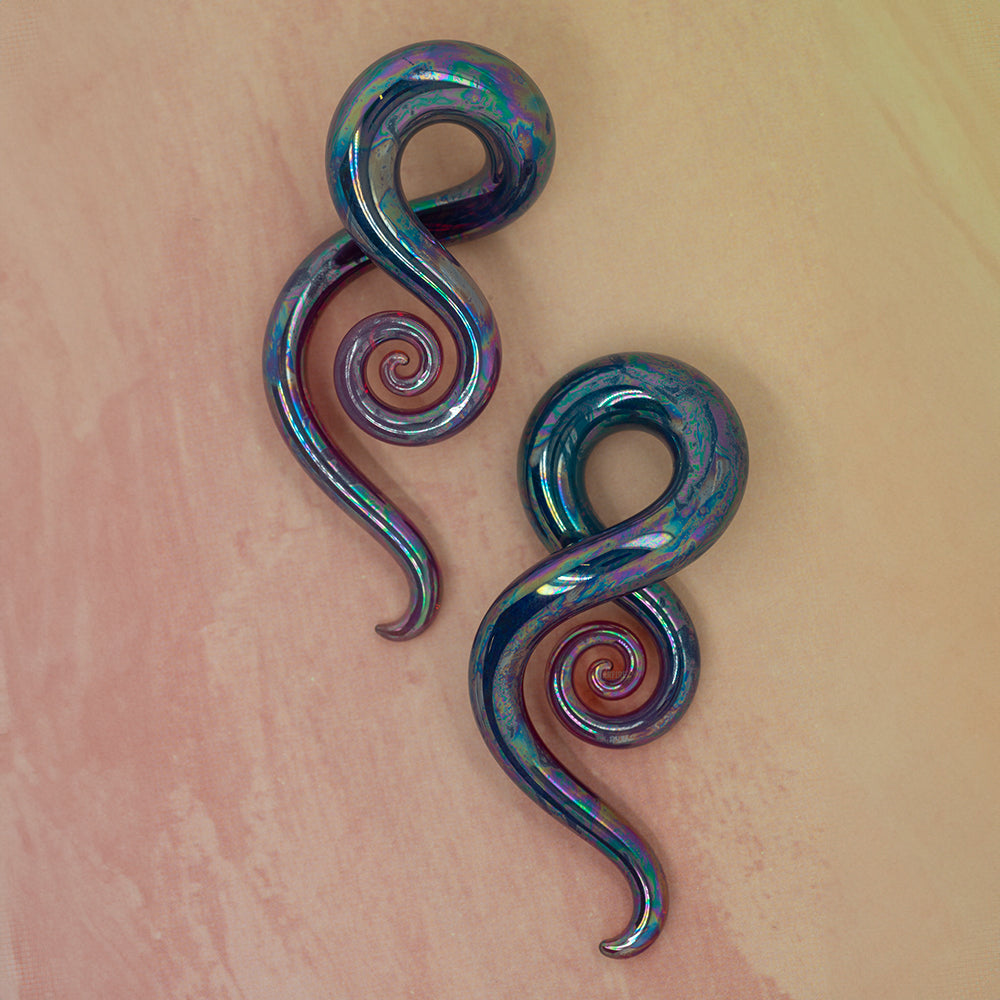 Glass Mini Squids - Oil Slick Peacock Amber