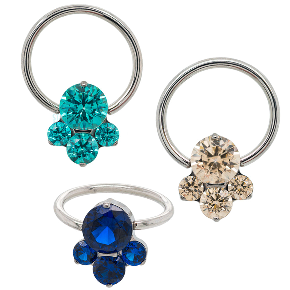 "Caeli" Prong-Set Faceted Gems Captive Bead Ring (CBR)