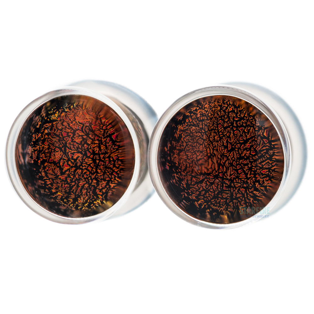 Dichroic Glass Plugs - Red Gold