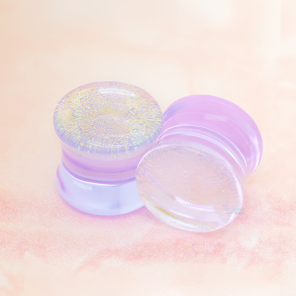 Deluxe Dichroic Glass Plugs - Lavender Gold