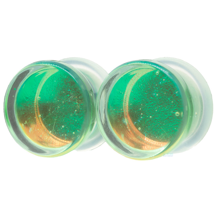 Deluxe Dichroic Glass Plugs - Bright Green Blue