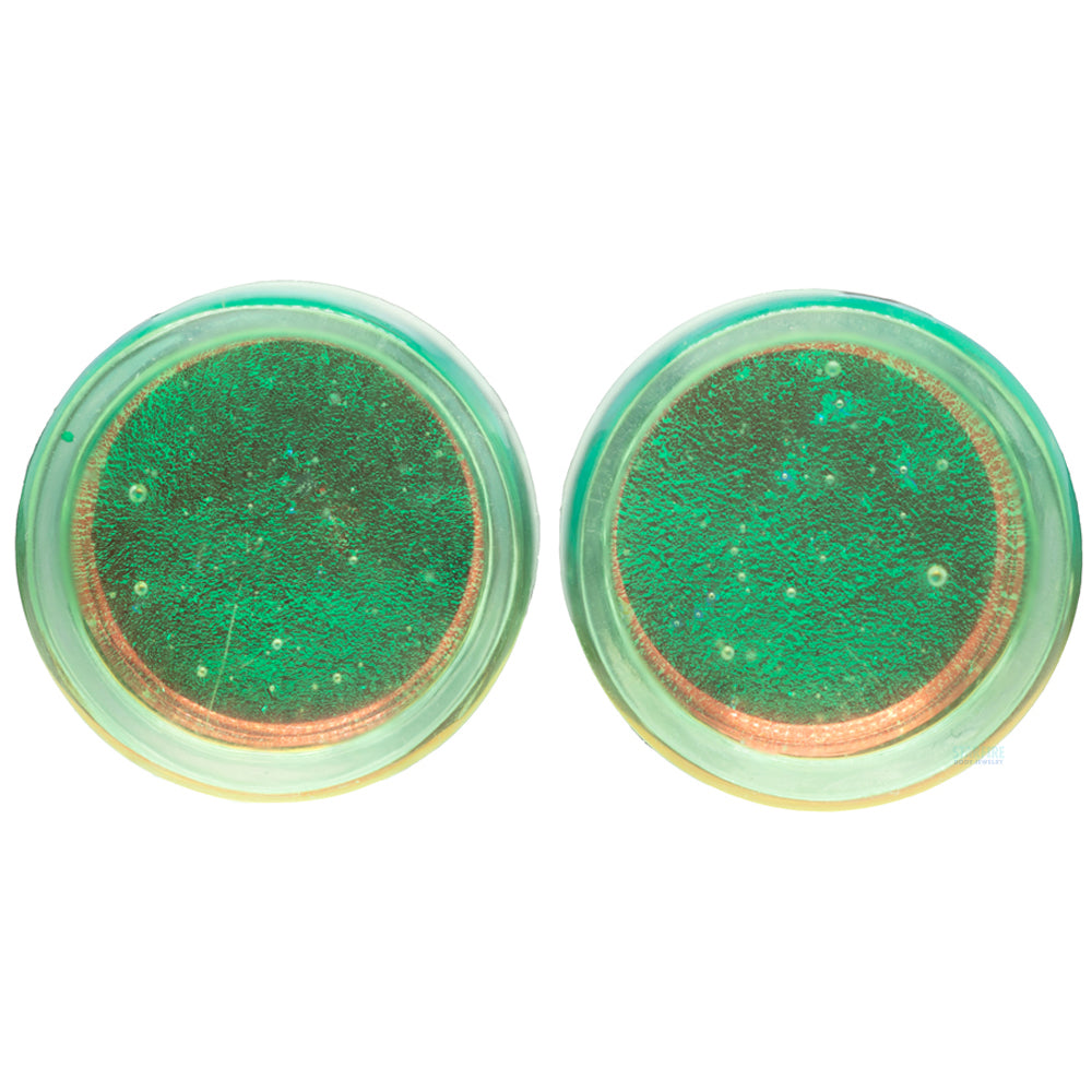 Deluxe Dichroic Glass Plugs - Bright Green Blue