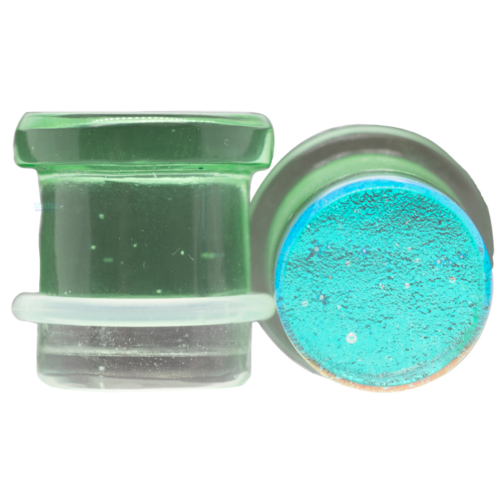 Deluxe Dichroic Glass Plugs - Bright Green Blue