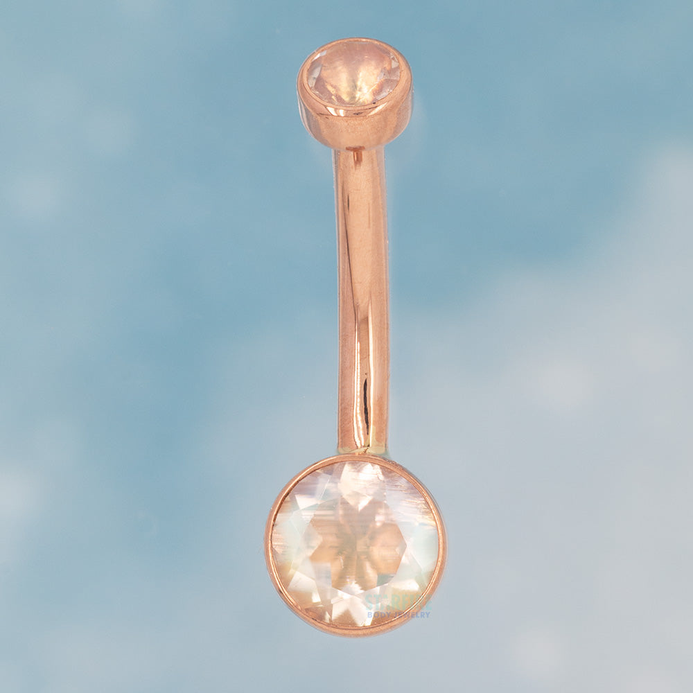 Bezel-Set Navel Curve in Gold & Platinum with Faceted Rainbow Moonstones