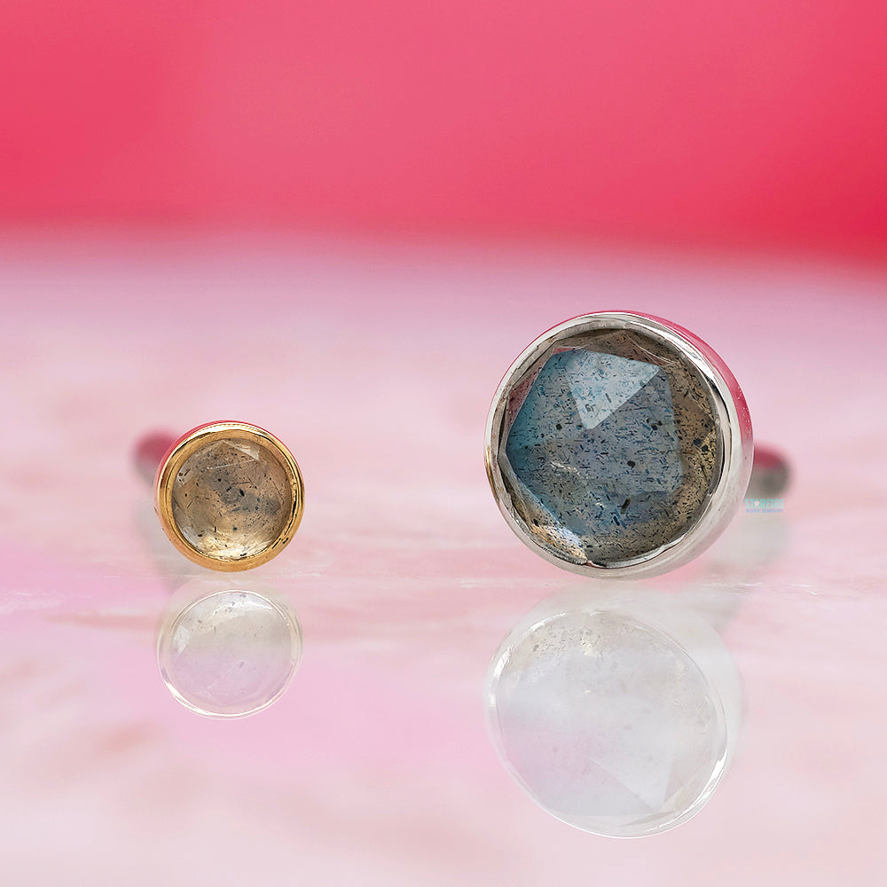 Rose Cut Labradorite in Cup Setting Threaded End in Gold