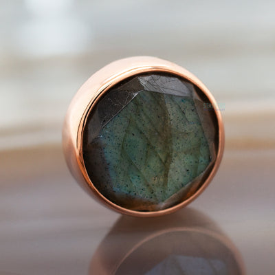 Rose Cut Labradorite in Cup Setting Threaded End in Gold