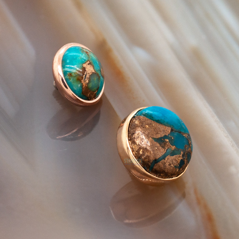 Copper Blue Turquoise in Cup Setting Threaded End in Gold